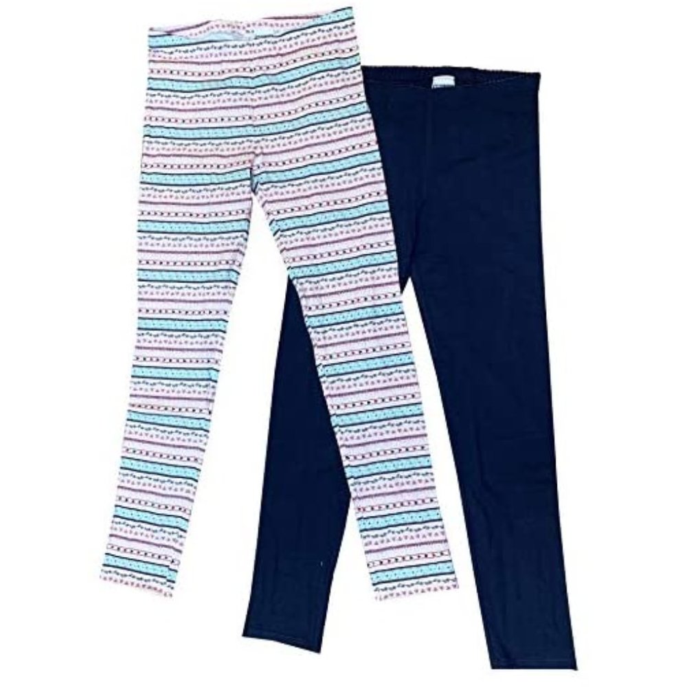 Girls' Full-Length Leggings, Flowers, 2-Pack Large